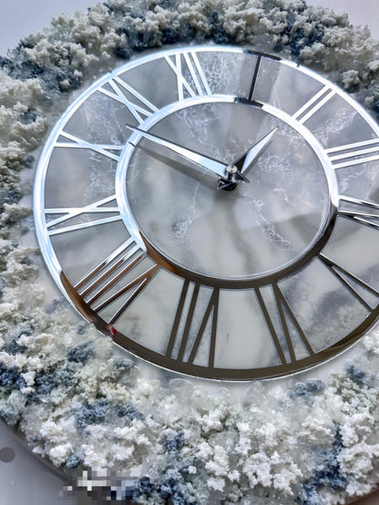 White with Navy Blue Touch The luxury Resinart Resin Wall Clock