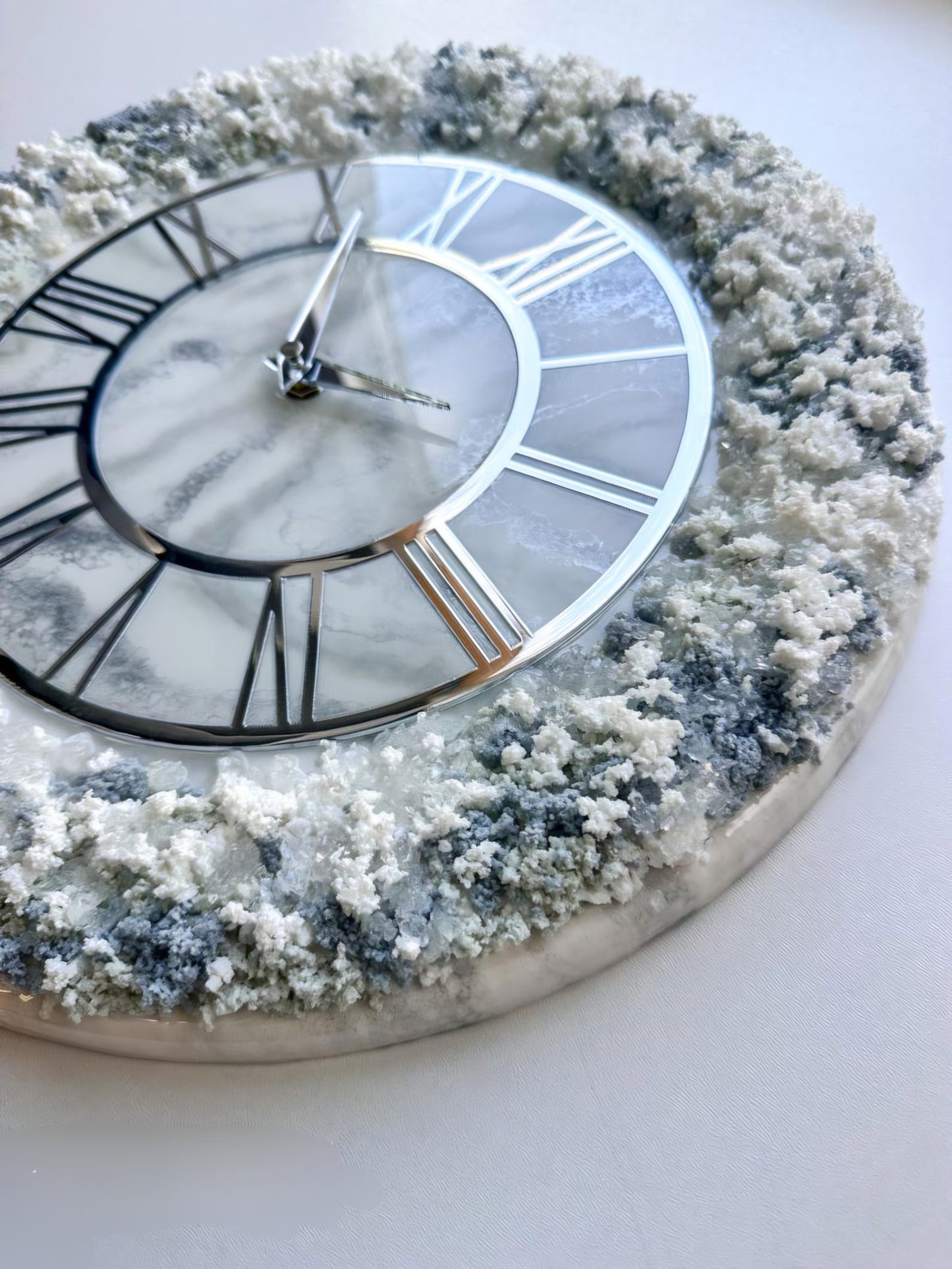 White with Navy Blue Touch The luxury Resinart Resin Wall Clock