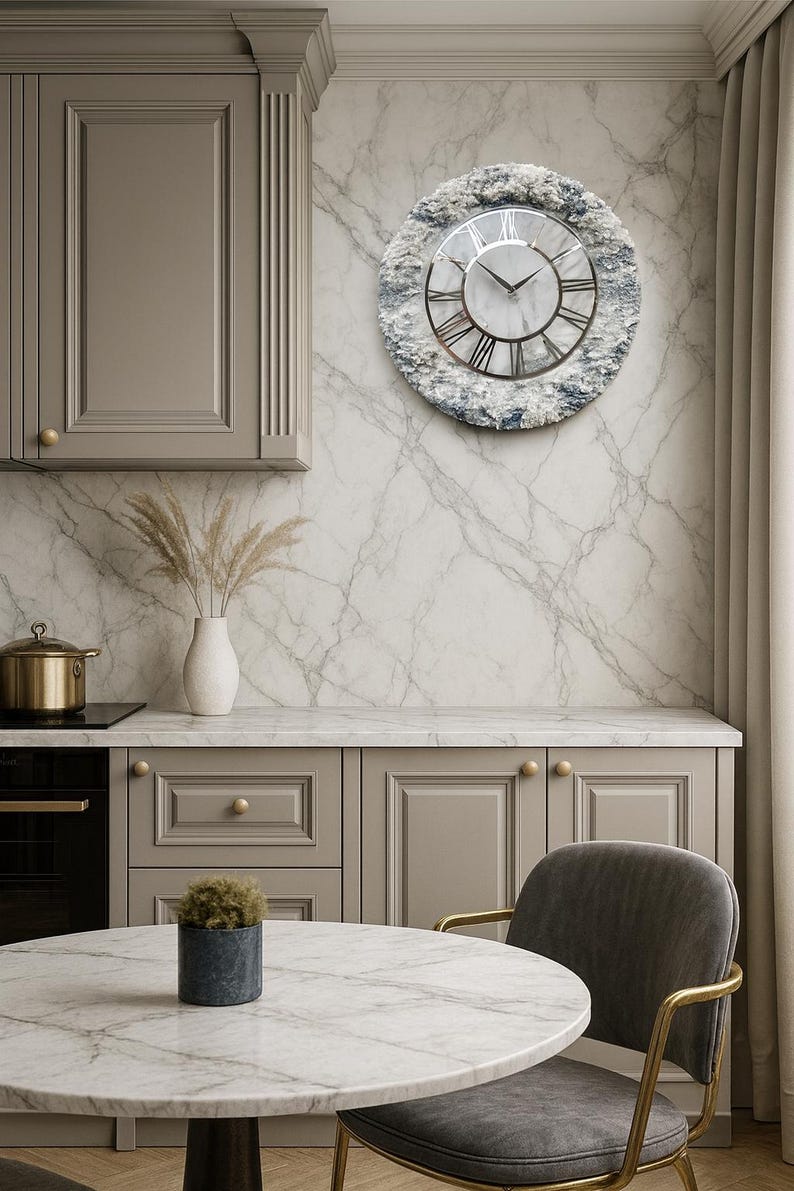 White with Navy Blue Touch The luxury Resinart Resin Wall Clock