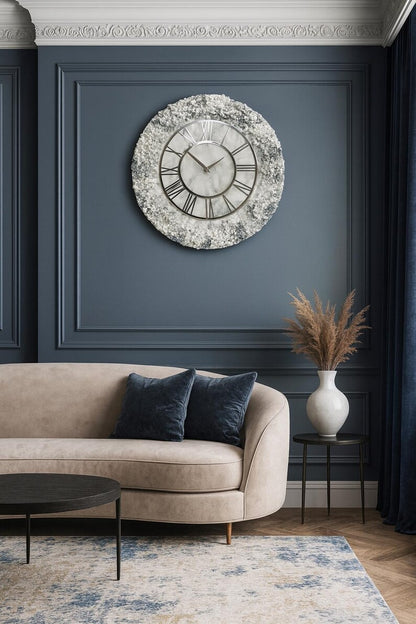 White with Navy Blue Touch The luxury Resinart Resin Wall Clock