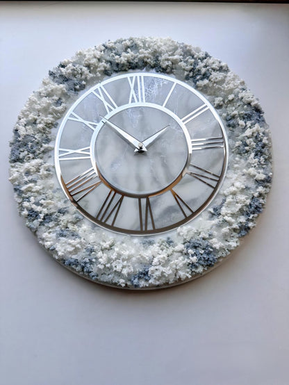 White with Navy Blue Touch The luxury Resinart Resin Wall Clock