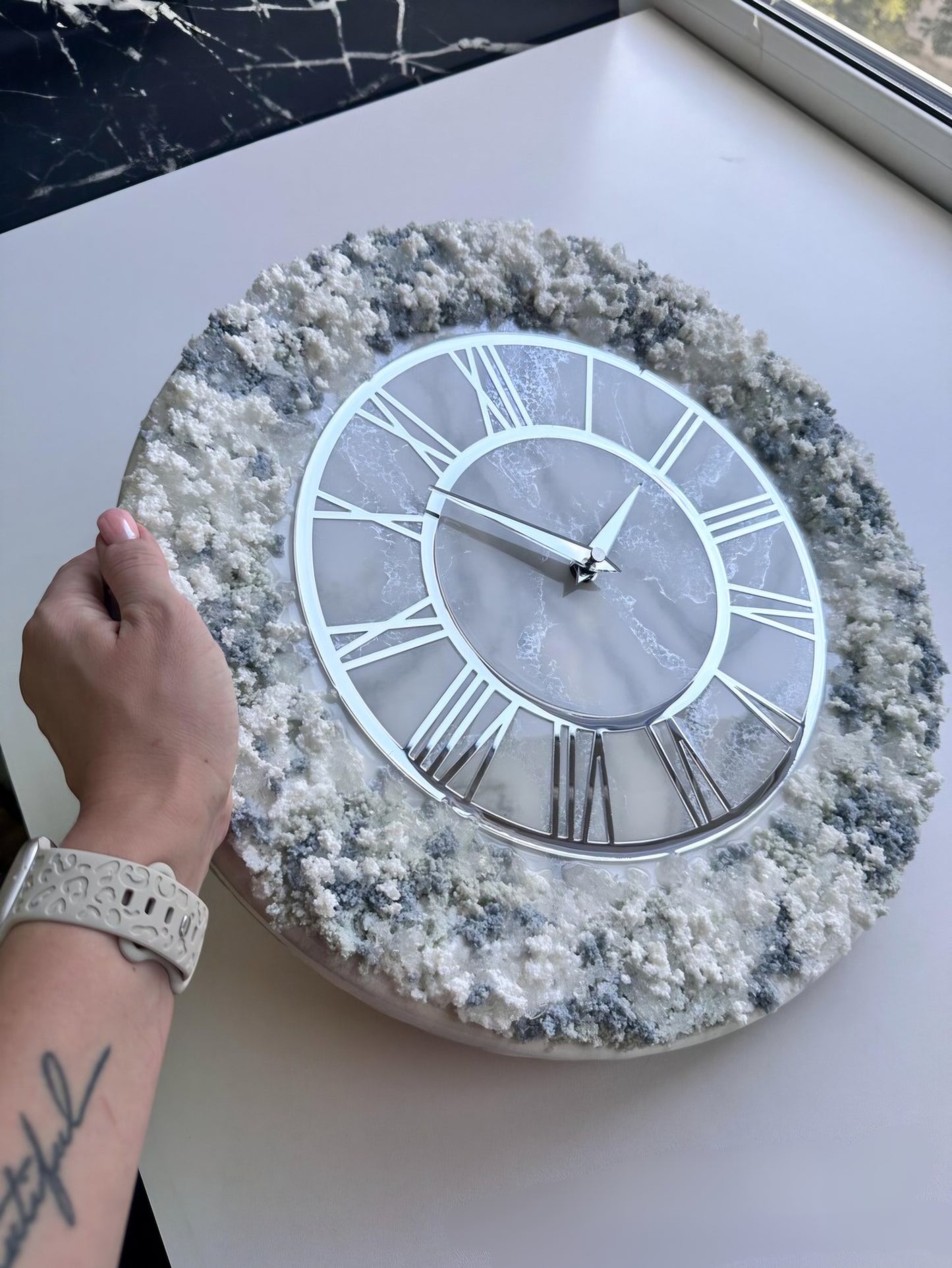 White with Navy Blue Touch The luxury Resinart Resin Wall Clock