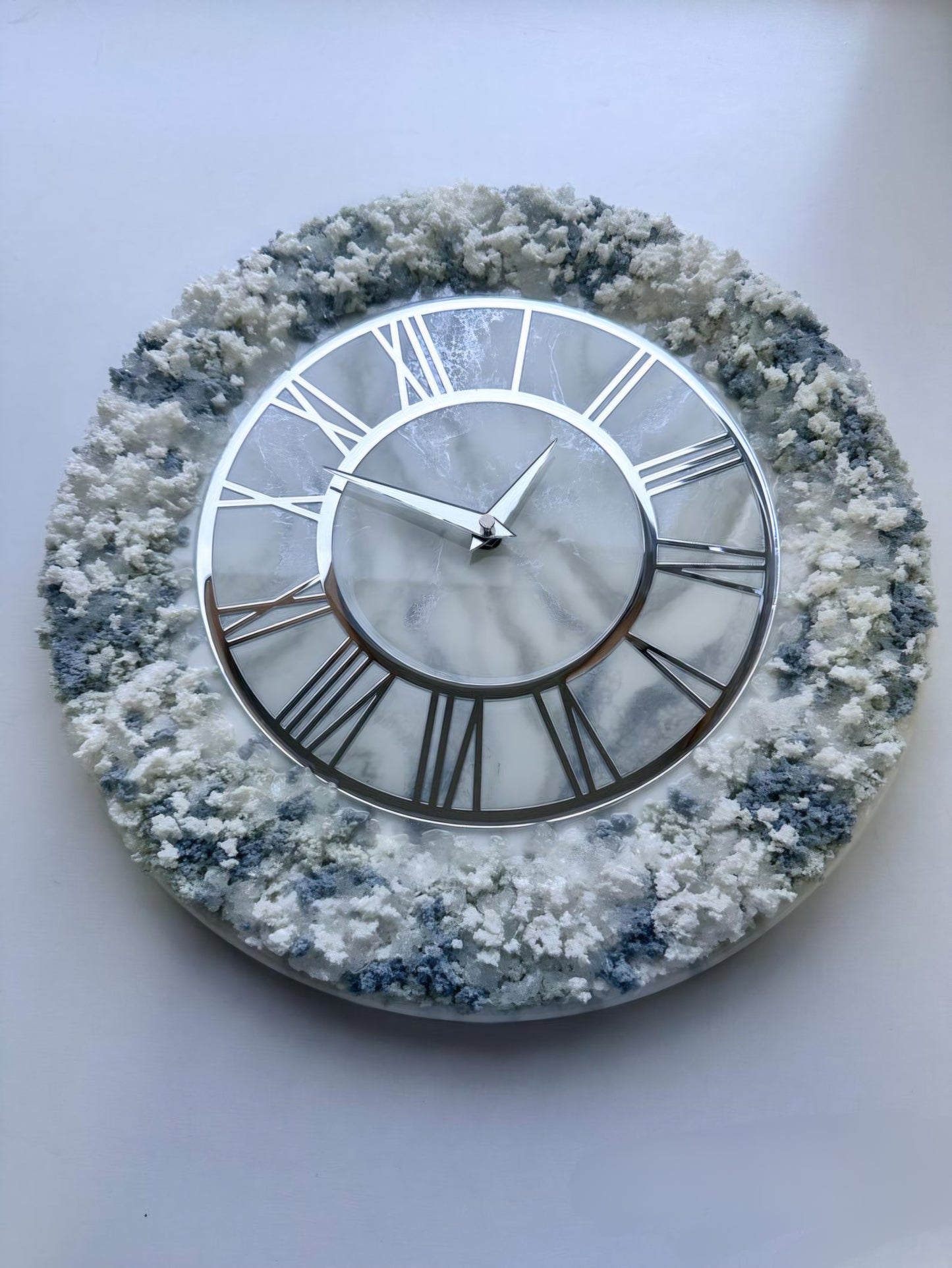 White with Navy Blue Touch The luxury Resinart Resin Wall Clock