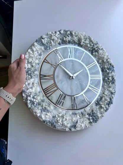 White with Navy Blue Touch The luxury Resinart Resin Wall Clock