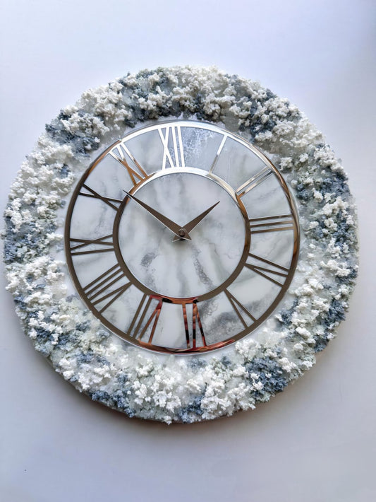 White with Navy Blue Touch The luxury Resinart Resin Wall Clock