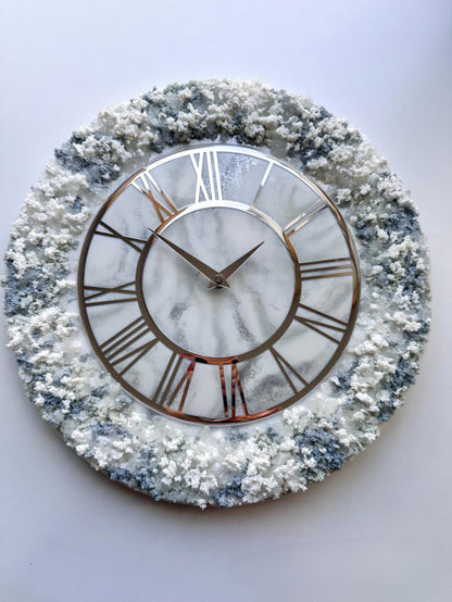 White with Navy Blue Touch The luxury Resinart Resin Wall Clock