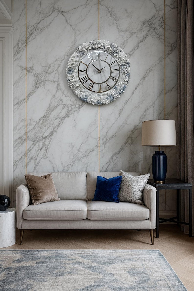 White with Navy Blue Touch The luxury Resinart Resin Wall Clock