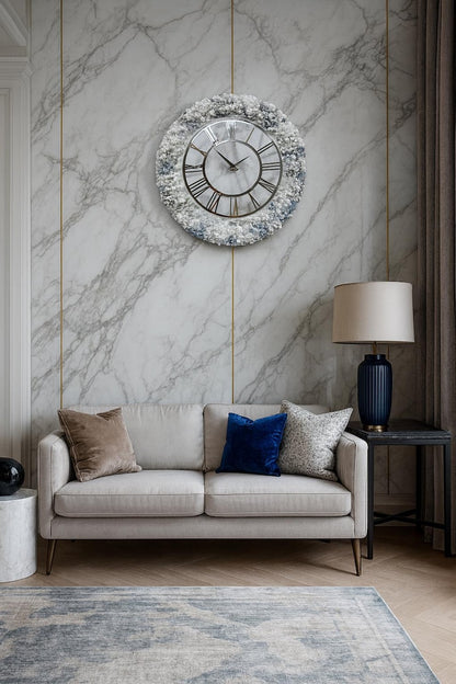 White with Navy Blue Touch The luxury Resinart Resin Wall Clock