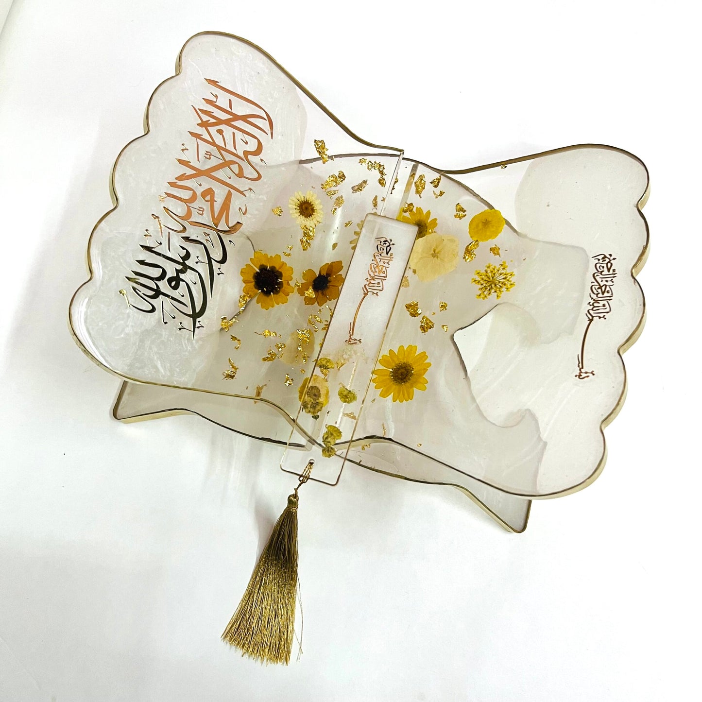 Transparent Cream Floral Book Holder Resin (Rehal)