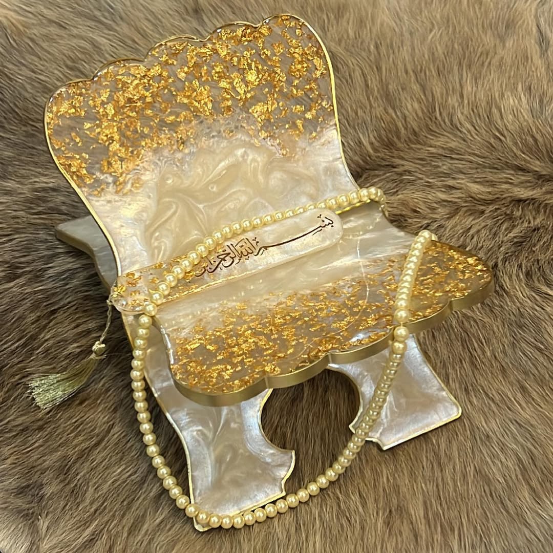 White and Gold Quran Book Holder Resin (Rehal)