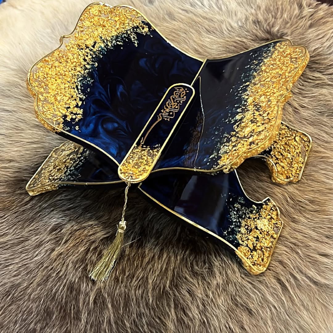Deep Blue & Gold Quran Book Holder Resin (Rehal)