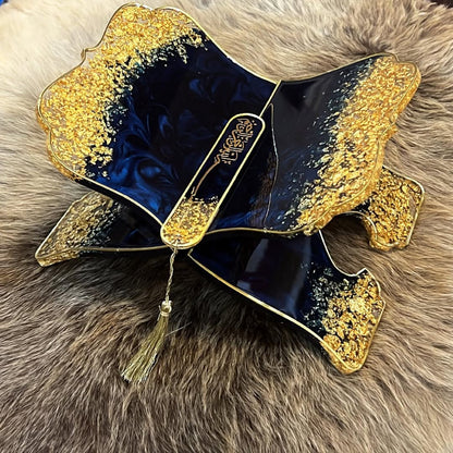 Deep Blue & Gold Quran Book Holder Resin (Rehal)
