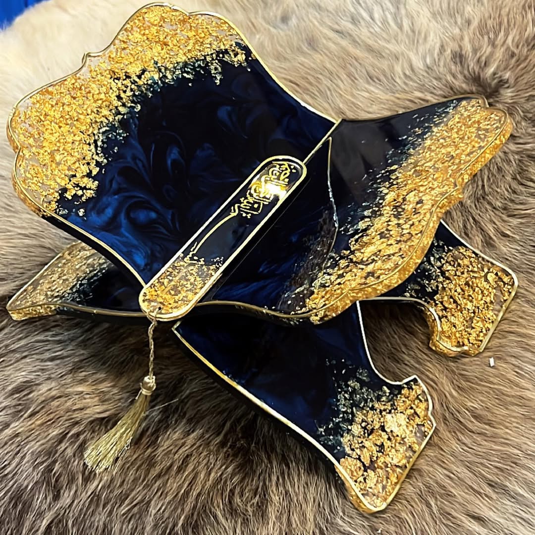 Deep Blue & Gold Quran Book Holder Resin (Rehal)