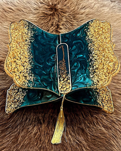Peacock Green & Gold Book Holder Resin (Rehal)
