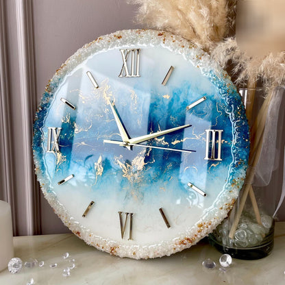 Aqua With Cream The luxury Resinart Resin Wall Clock