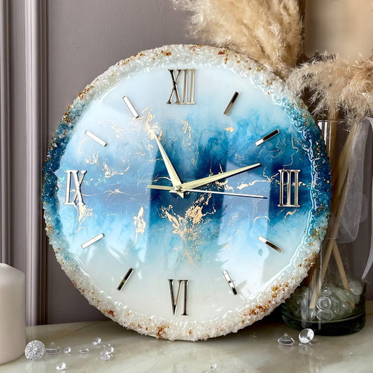 Aqua With Cream The luxury Resinart Resin Wall Clock