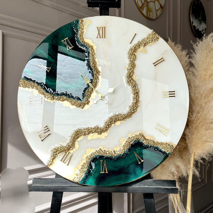 Attractive cream with Green Resin Art Resin Wall Clock
