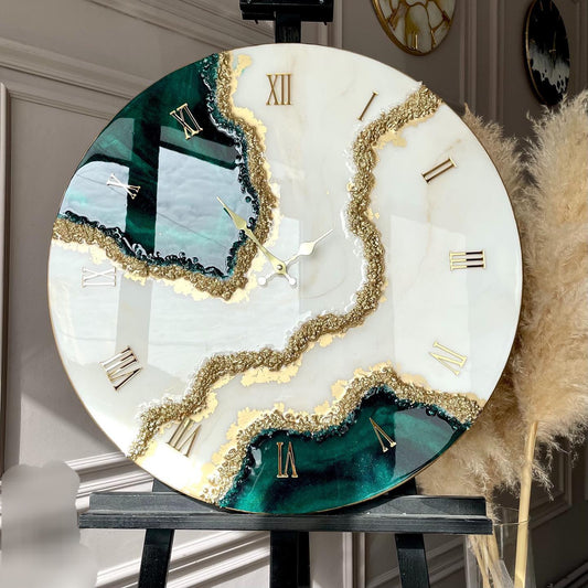 Attractive cream with Green Resin Art Resin Wall Clock