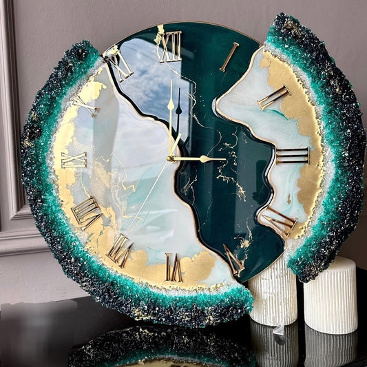 Forest Green Feather The luxury Resinart Resin Wall Clock