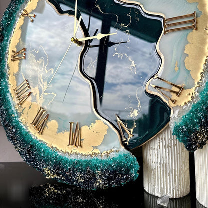 Forest Green Feather The luxury Resinart Resin Wall Clock