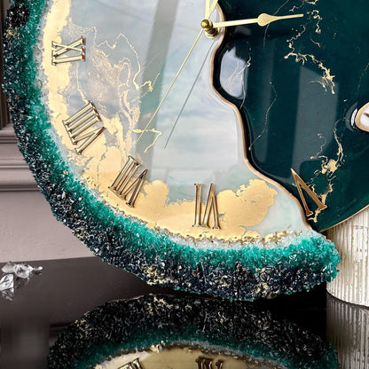 Forest Green Feather The luxury Resinart Resin Wall Clock