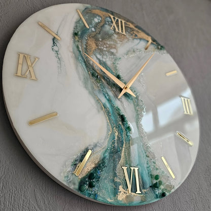 Handmade Cream Green Resin Wall Clock