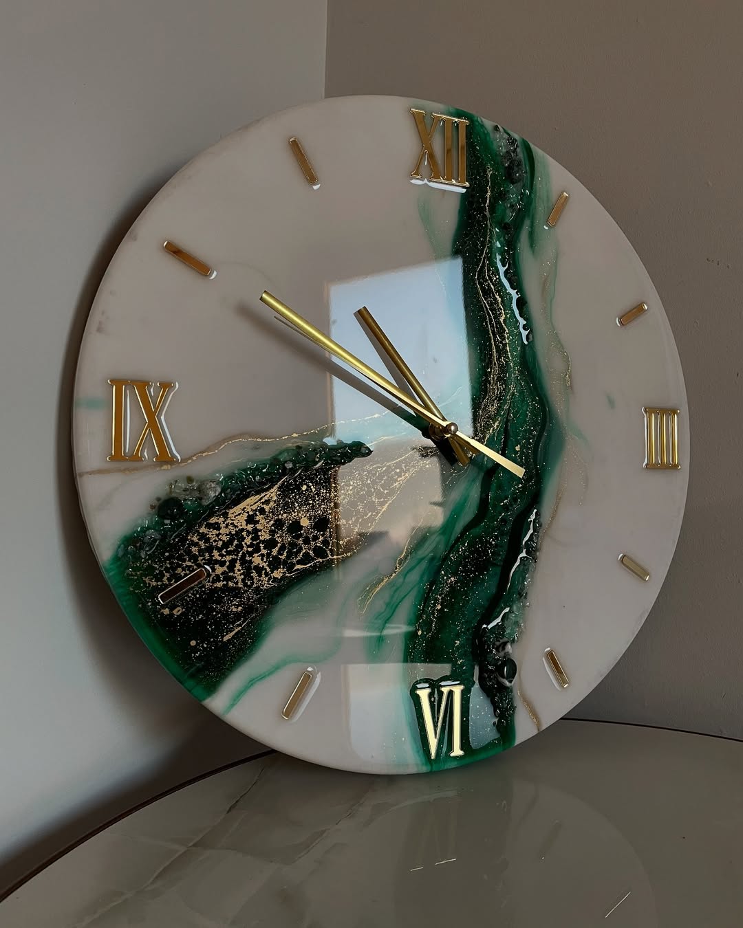 Cream With Green The luxury ResinArt Resin Wall Clock