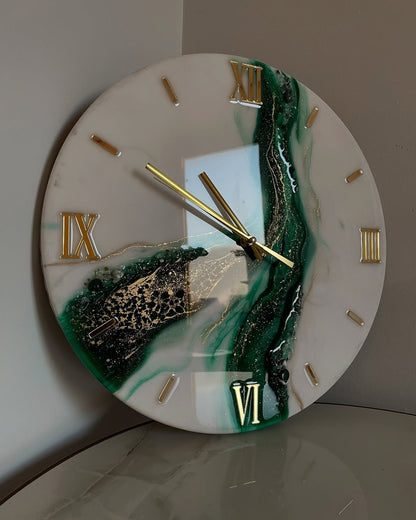 Cream With Green The luxury ResinArt Resin Wall Clock