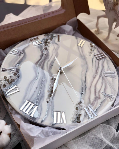 White Grey Ocean Resin Wall Clock