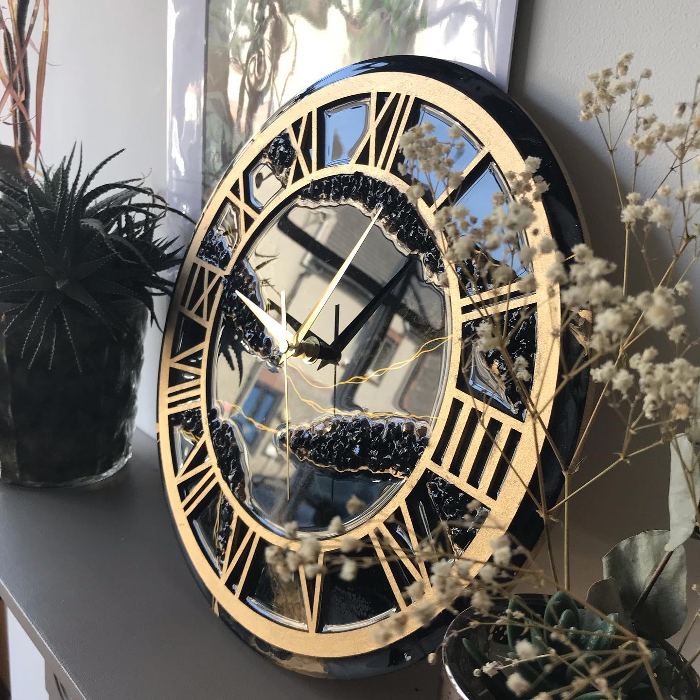 Buy Shiny Black With Golden Frame | Epoxy Resin Wall Clock