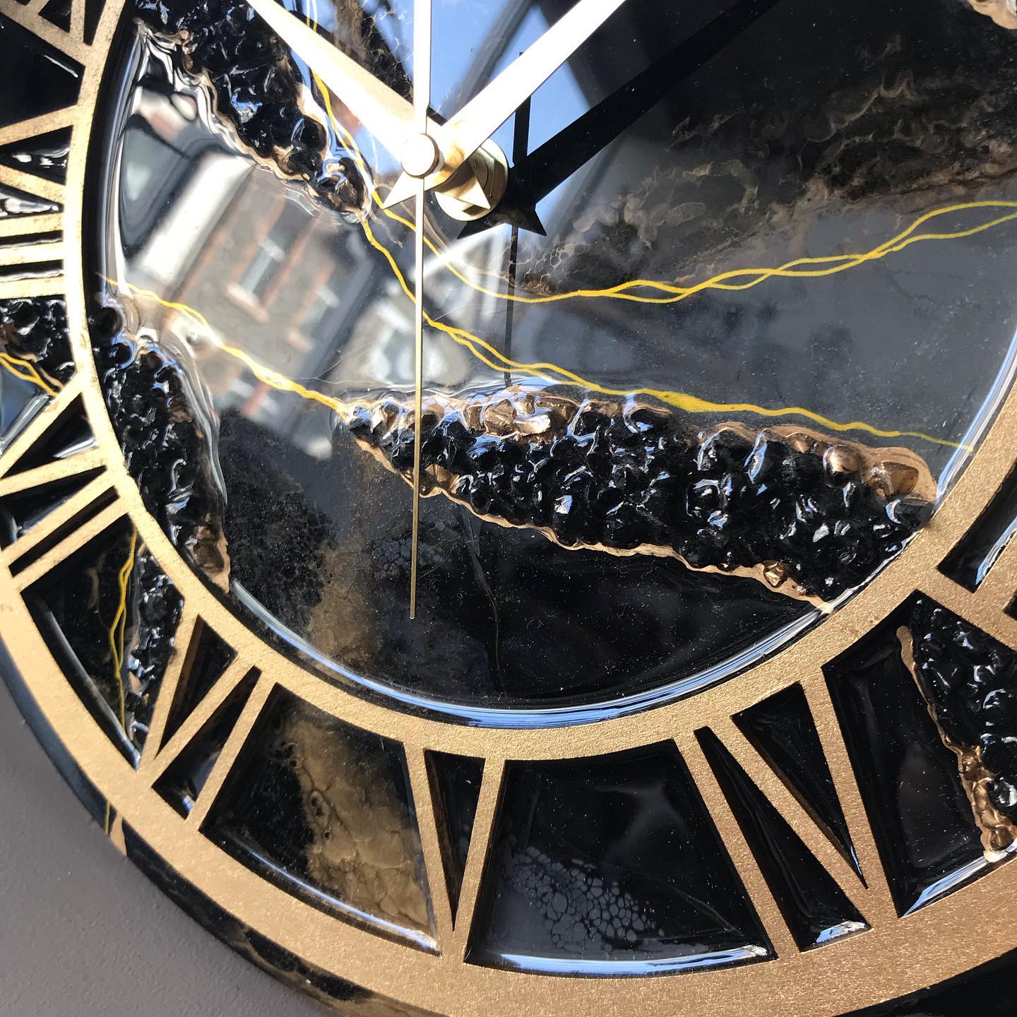 Buy Shiny Black With Golden Frame | Epoxy Resin Wall Clock